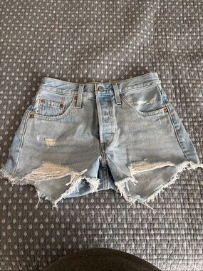 Levi's Light Blue Ripped Denim Cutoff Shorts